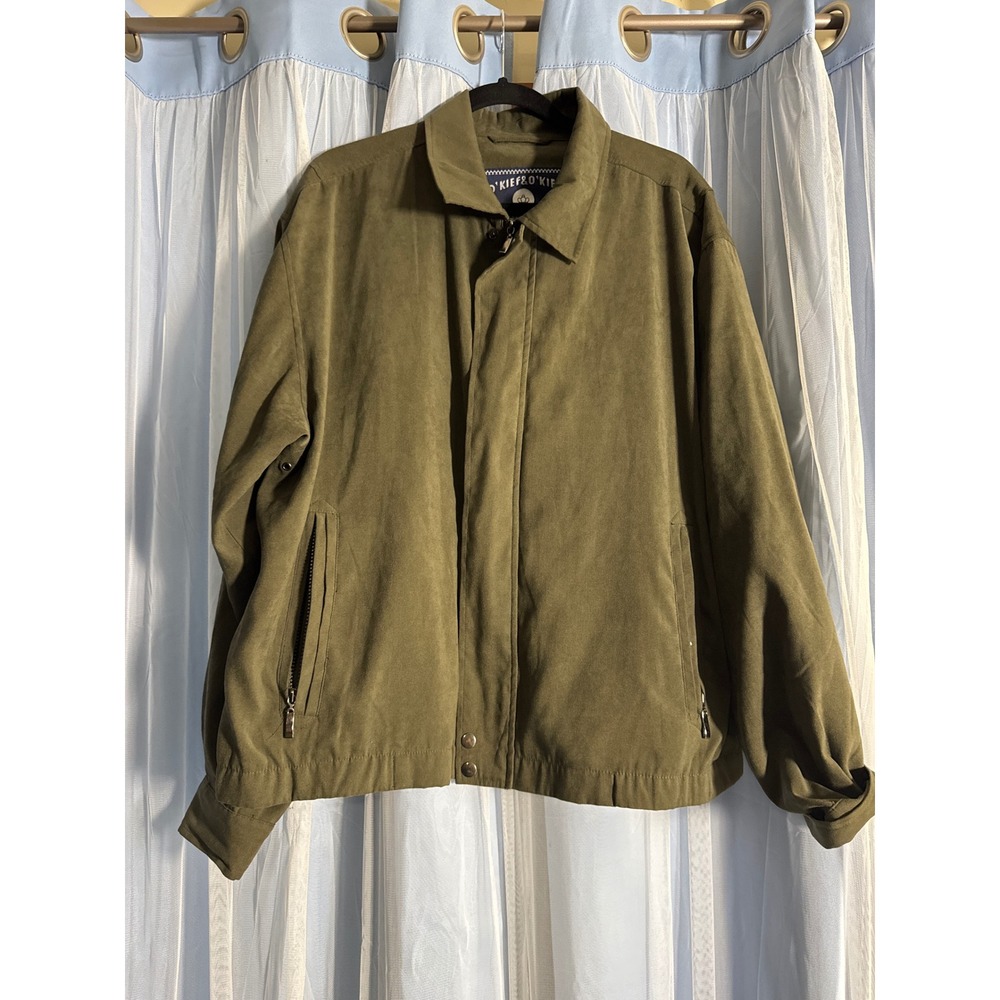 O'Kief & O'Kief Harrington Jacket Mens Large Olive Green Faux Suede